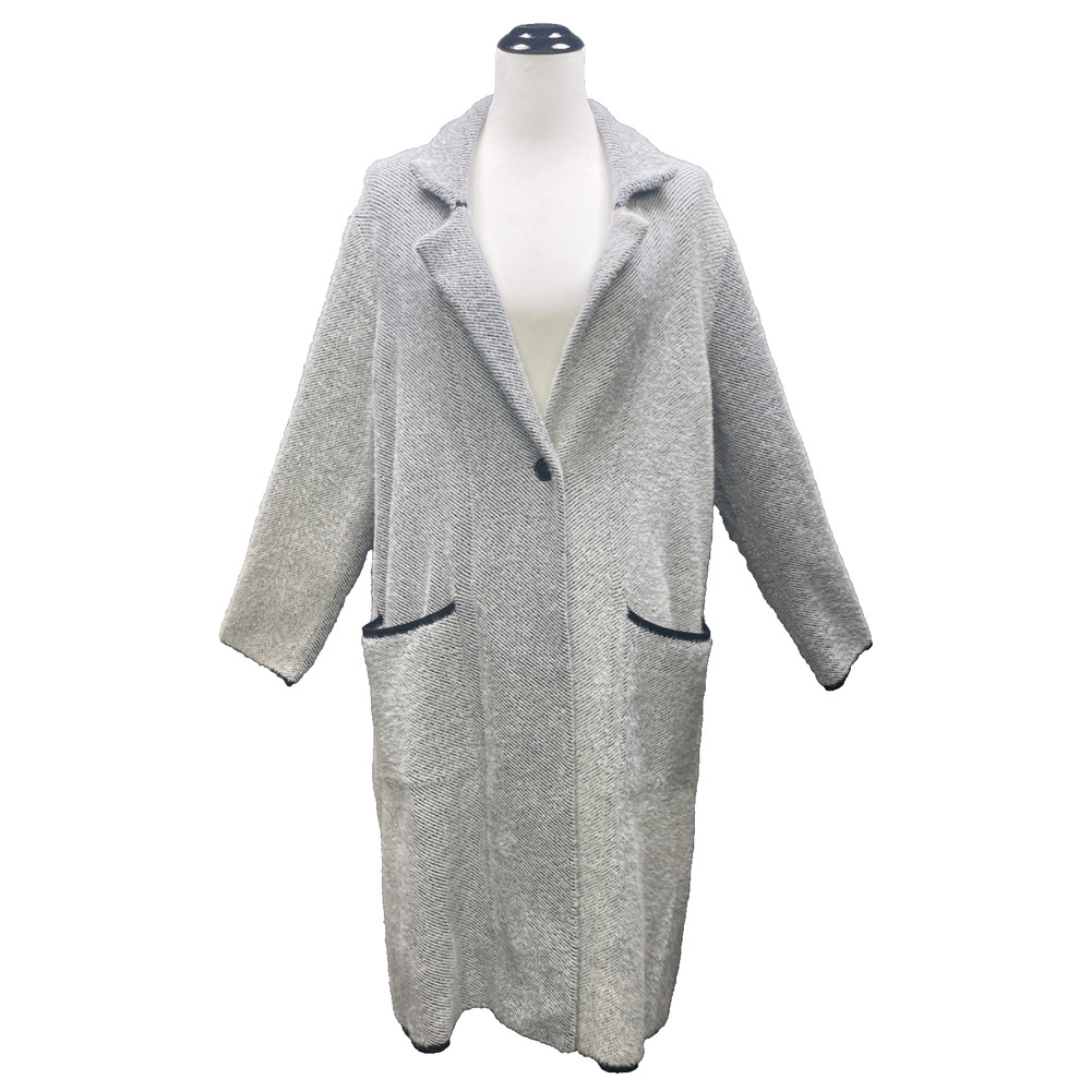 Calligraphie Fuzzy Cardigan XL Grey Ribbed Coatigan Longline Pocket Soft Hero Pc